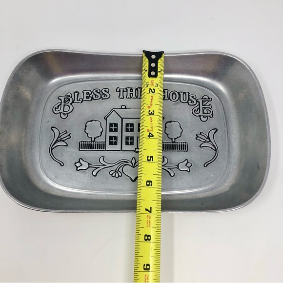 Vintage Pewter Wilton Armedale Bread Dish Decor "Bless This House" Serveware - Picture 8 of 9